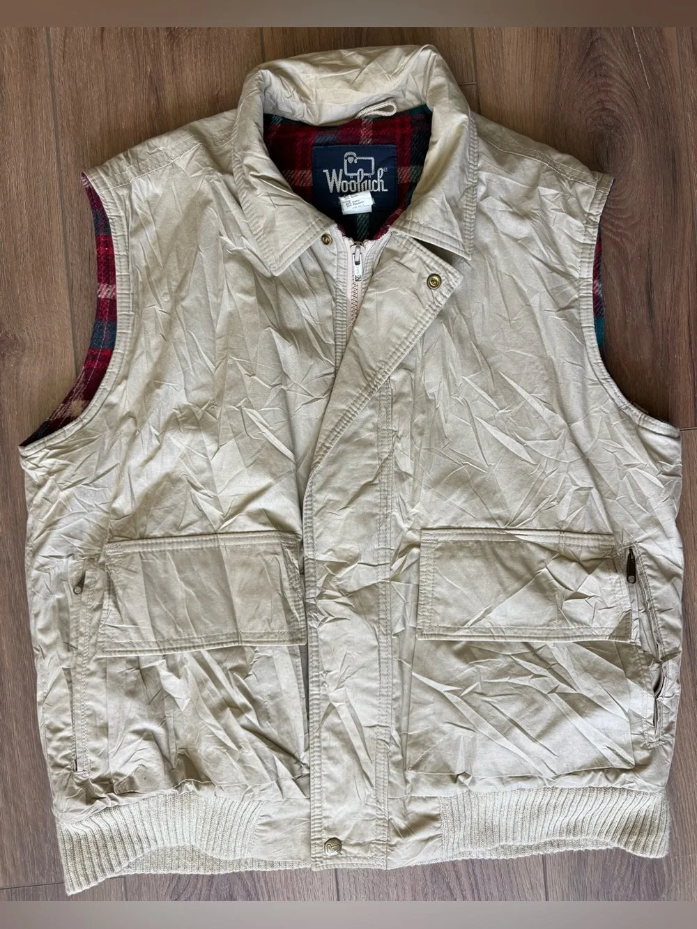 Woolrich Vest Mens M Beige Wool Lined Pockets Made USA Vintage